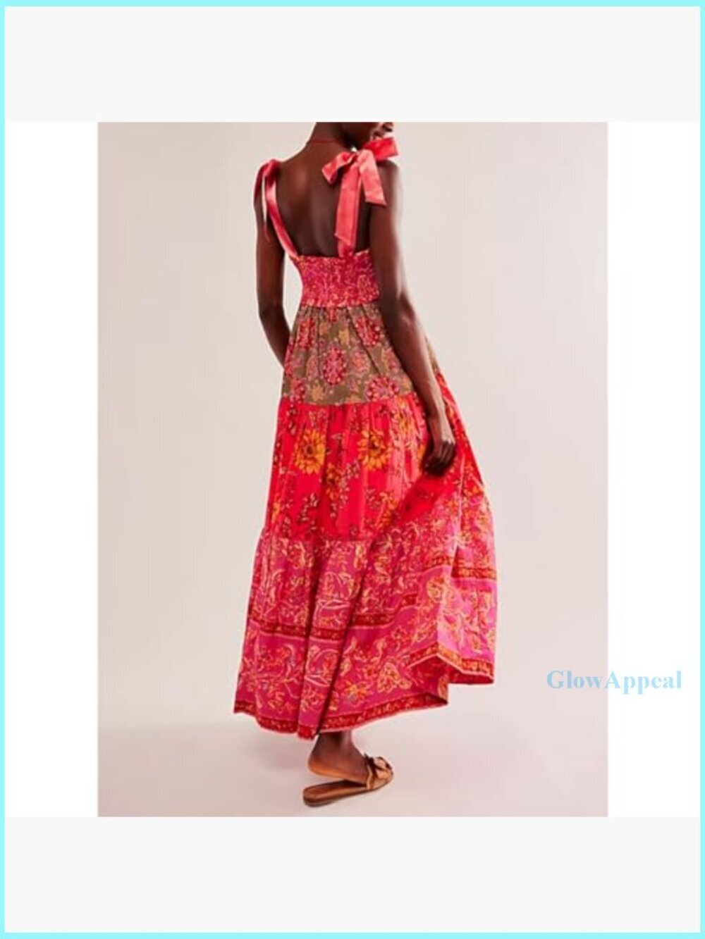 Floral Boho Maxi Dress with Pockets Smocked Bodice Tie Shoulder - Picture 4 of 4